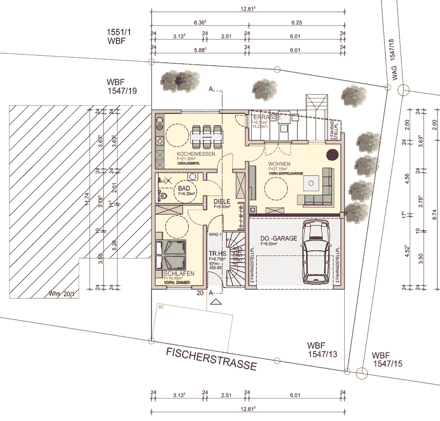 Grundriss Wohnung 1, Erdgeschoss, 3 Zimmer, 81 m²