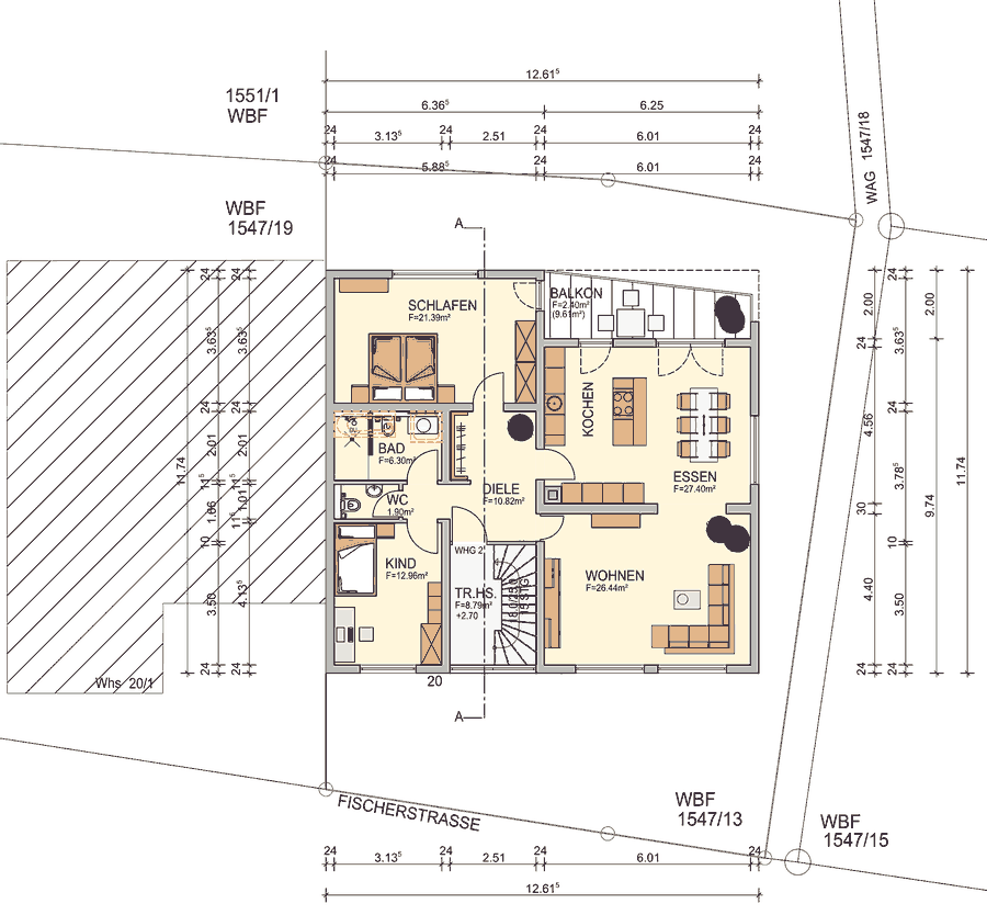 Grundriss Wohnung 2, Obergeschoss, 4 Zimmer, 107 m²
